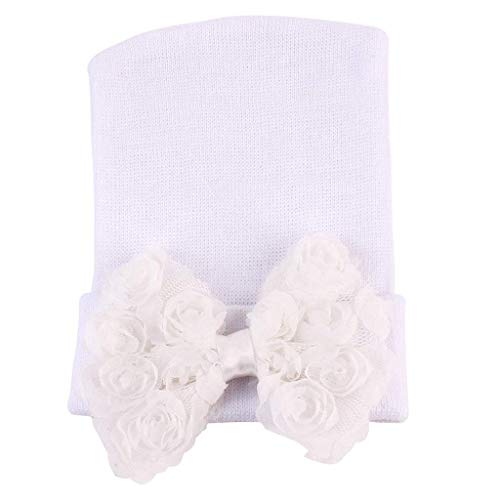 MZ - Gorro de punto para bebé, diseño de flores, color liso