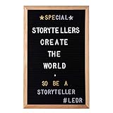  LEDR - Letter Board aus Holz und Filz 30 x 45 cm - Schwarz/Natur  Buchstaben Tafel Buchstabenbrett Rillentafel Stecktafel mit 680 weißen, Golden- und Silberfarbigen Buchstaben & Zahlen & Ständer