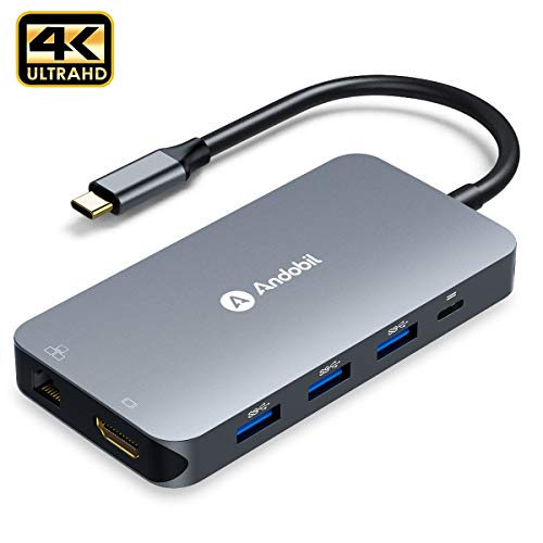andobil USB C Hub, 9 in 1 USB C Adapter mit 4K HDMI, 4 USB 3.0 Ports, Gigablit Ethernet RJ45, Type C PD, SD/TF Kartenleser, Kompatibel mit Alles Type C Laptop, MacBook, Huawei Matebook X Pro usw