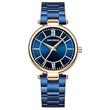 AngDu Damenuhren Frau Einfache Wasserdichte Sport Datum Kalender Multifunktions Blau Schwarz Gold Braun Rose Gold Chronograph Armbanduhr Edelstahl Uhren für Frauen (Color : Blau)