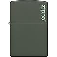 Zippo Windproof Lighter - Zippo Logo & Flame - Green Matte Finish - Refillable, Lifetime Use - Adjustable Flame - Gift Box - Metal Construction - Made in USA