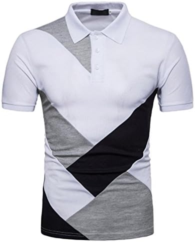 LMMVP New Men's Shirts Fashion Personality Casual Polo Top Slim Patchwork Short Sleeve T Shirt (2XL, White)
