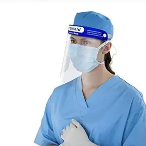 House of Sensation All-Purpose Safety Face Shield Transparent Full Face Mask, Reusable Breathable Visor Windproof Dustproof Hat Shield with Protective Film Elastic Band with 100 ml Sanitizer Set of 5