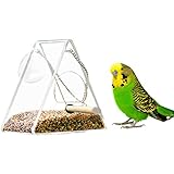 EZIZB Triangulaire Mangeoire A Oiseaux avec 1 Ventouses Collantes Fortes Et Chaîne en Métal Acrylique Transparent Facile À Monter Cadeaux Uniques pour Perchoir Extérieur Canard Cockatiel Canari