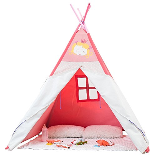 Labebe Kids Tepee / Spielhaus / Spielzelt für Baby Mädchen & Jungen Kleinkind, extra groß 4 'mit Massivholz und Leinwand Material, perfekt für Innen & Draußen Aktivitätsgruppe spielen, einfach zu reinigen - Prinzessin Rosa