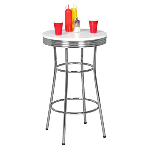 Wohnling Elvis - American Diner Bar-Tisch rund Ø 60 x 100 cm aus MDF/Aluminium, Robuster Bistrotisch im Stil der 50er Jahre, Party-Tisch mit Untergestell aus verchromtem Alu, weiß/silber