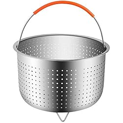 Rainnao Panier à Vapeur en INOX avec Poignée en Silicon, Accessoires cookeo pour autocuiseur Compatible avec La Plupart des Autocuiseurs, Idéal pour Cuire à la Vapeur des Légumes
