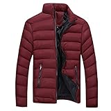 Yvelands Herren Mantel Winter Freizeit Reißverschluss Tasche Daunenjacken Stehkragen Mantel Outwear Tops(EU-54/L3,Rot)