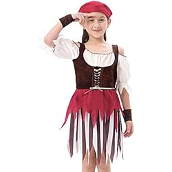 IKALI Disfraz Pirata Niños, Niña Rustic Maiden Bucanero Vestido, Falda Rover mar del Caribe