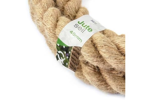 DQ-PP Corde en Jute | 5m | 40mm d'épaisseur | Naturel Fil de Jute | Ficelle de Jute | Naturelle Deco Cordelette Balancoire Jardin