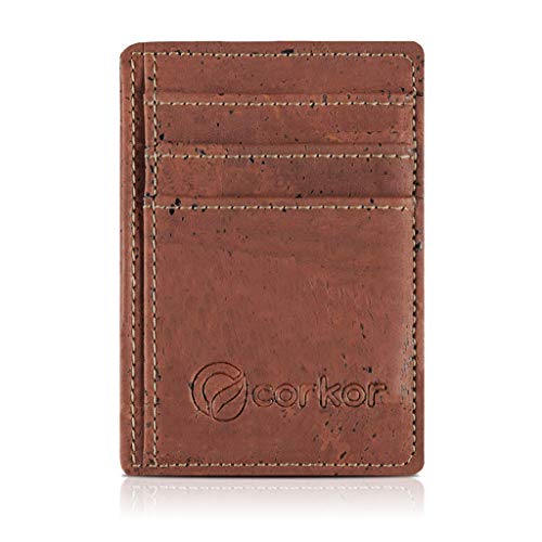 Corkor Geldbörse Herren Vegan Minimalistische Brieftasche Korkleder RFID Schutz Rot