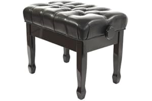 1TO1MUSIC Cadenza Adjustable Height Real Leather Cushioned Deluxe Piano Stool - Polished Ebony