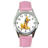 taport® Pluto Hund Quarzuhr Disney Pink Leder Band + Gratis Ersatz Batterie + Gratis Geschenkverpackung