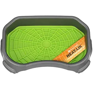 Neater Pets - Neat-LIK Mat with Tray to Keep Floors Clean - Slow Feeding Lick Mat for Dogs & Cats - Relieves Anxiety & Cures Boredom - Fill Licking Pad with Treats & Food (Green & Gunmetal)