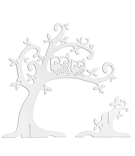 SIX „Geschenk“ aufstellbarer, weißer Schmuckbaum, Schmuck ordnen, verstauen aufhängen, mit Eulen auf einem Ast (244-221) - 3
