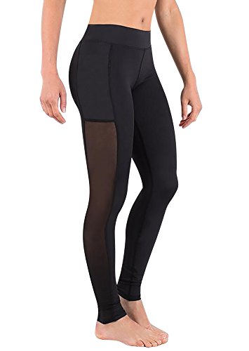 deeptwist Mujer Malla Insertada Pantalones de Yoga Deportes Rutina de Ejercicio Aptitud Medias Respirable Polainas, UK-DT4009-Black-6
