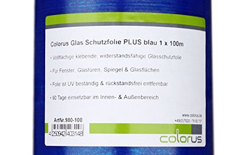 Colorus Glasschutzfolie PROFI blau selbstklebend 1 m x 100 m – Fenster Schutz Folie – Glass Schutzfolie – PREMIUM Fensterfolie Steinfolie - 2