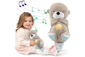 BOSSETY Loutre Veilleuse Peluche BéBé, Ma Loutre Calin Bonne Nuit Doudou Loutre Qui Respire Musicale Apaisante, Peluche Loutre Calin Cadeau Naissance Fille et GarçOn Nouveau Né (C)