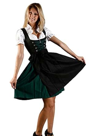 Nostalgisches Mini Dirndl 3-tlg. grün schwarz inkl