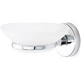 Alper Banyo İris Krom Kaplama Sabunluk, Yapışkanlı ve Vidalı Montaj, Duvar Tipi Beyaz Sabun Kabı, 35 mm Oval Bantlı