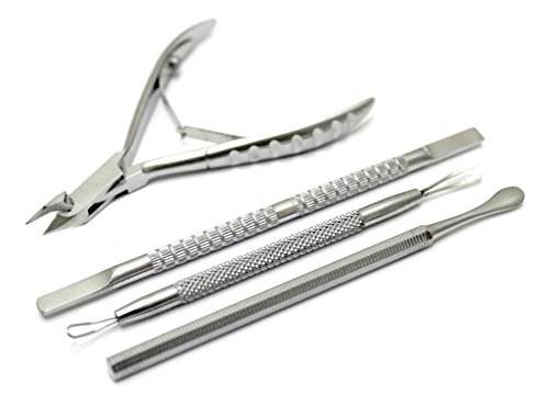 BeautyTrack Stainless Steel Cuticle Nipper Cutter Nail Art Clipper set of 4 pieces cuticle clipper + cuticle pusher