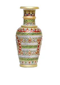 Anjali Arts Designers Decorative Marble Flower Vase | Round Shape Beautiful Peacock Unique Meenakari Work Showpiece Vases for Home Decoration (Multicolor, 16.5x16.5x29.21 cm) 9 Inch