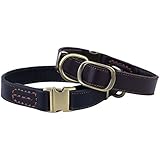 Rantow Bequeme Finest schwarz, echt Leder Haustier Hunde Halsbänder für mittlere / große Hunde, Hals Größe 13 Zoll bis 20 Zoll, 1 Zoll breit