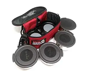 Ecoline Electric Lunch Pack Q4, 4 Stainless steel container,1400ml, 1 pouch,Red
