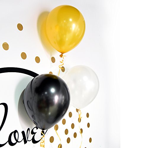 Mudder 12 Zoll Latex Party Ballons (Golden, Weiß und Schwarz) mit Golden Curling Band Rolle für Party Dekorationen und Bedürfnisse - 5