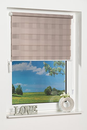 K-home Klemmfix Doppelrollo Rota ohne Bohren Design Streifen Taupe, 50 x 130 (B x L) - 4