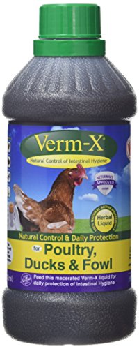 Verm-X Flüssig für Geflügel, 500 ml. Statt chemischer Wurmkur für Hühner, Gänse, Enten, usw. eine natürliche Kontrolle innerer Parasiten mit der bewährten Verm-X Kräuter-Rezeptur.