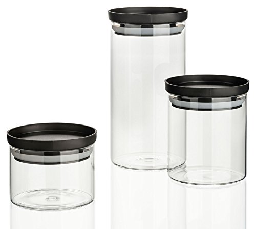 SMART GORILLA TOOLS – stapelbare Vorratsgläser – Deine Lebensmittel jederzeit frisch – Vorratsglas 3er Set (1 l, 0,5 l, 0,3 l) Vorratsbehälter aus Glas für Küche – mit Deckel – aus Borosilikatglas - 3