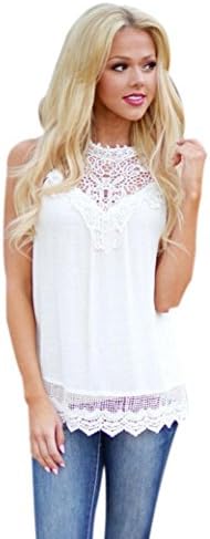 Vest Tops Women, LMMVP Chiffon Lace Sleeveless Blouse Casual Loose Tank Tops T-shirt (M, White)