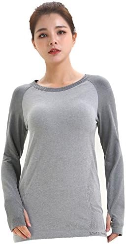 LWJ 1982 Womens Long Sleeve Running Yoga Pilates Tops (Medium, Grey)
