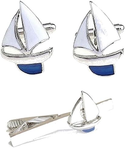 Yacht cufflinks and tie clip
