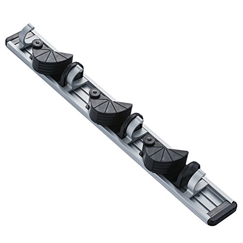 GWHOLE Gerätehalter Wandhalterung für Besen, Mopp und Gartenwerkzeuge Ordnungsleiste Aluminium, 3 Steckplätze und 4 Haken - 3