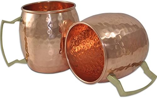 TeraShopee® Solid Copper Moscow Mule Mug / Cups 550 ML / 18 oz - Set of 2 - 100% Pure Copper Hammered Best Quality