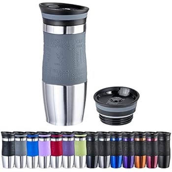 Thermo Travel Mug Flachmann Edelstahl Doppelwandig, Knopfdeckel, 350 Ml