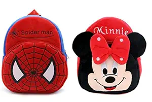 Black Hill Kids School Bag Soft Plush Backpack Cartoon Bags Combo Mini Travel Bag for for Girls Boys Toddler Baby (Spiderman & Red Minnie)