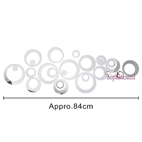 Moderne Kreis Spiegel 3D Spiegel Wandtattoo Wanddeko Wanddekoration Zimmer Aufkleber Spiegeleffekt mit Wischtuch aus Mikrofaser (rund, silber) - 3