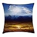 Produktbild Yinorz Landscape Throw Pillow Cushion Cover, Sun and Dark Stormy Sky with Lightning Heaven and Hell Good and Evil Art, Decorative Square Accent Pillow Case, 18 X 18 inches, Blue Orange Black