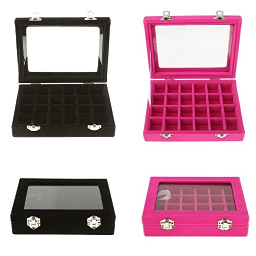 24 Raster Samt verspiegelt Jewelry Display Box Ringe Ohrringe Halskette Nail Art Organizer Fall – Rose Rot/Schwarz – Schwarz, Eine Größe schwarz - 8