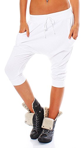 Malito Corto Baggy pantalón Verano Harem Boyfriend Aladin Yoga 20026 Mujer Talla Única (Blanco)