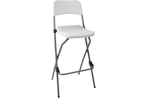 Bolero. 2 Taburetes altos, plegables, portátiles de alta, con asiento de plástico y marco de acero inoxidable, para la cocina.