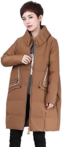 Women Down Jacket Coats Stand Collar Long Sleeve Pocket Zipper Lightweight Warm Windproof Thicker Padded Parkas Puffer Outwear . Brown . S