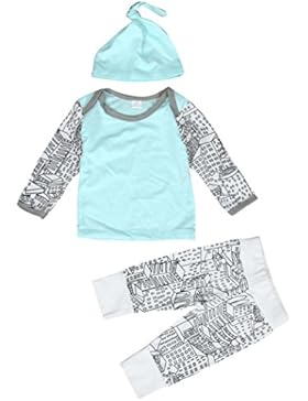 Bekleidung Longra 1Set Baby jungen Mädchen Outfit Kleidungset Langarm drucken T-Shirt lange Hosen Hute(0 -24 Monate)