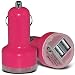 Produktbild N4U Online® – Samsung Galaxy Grand Prime Universal 12 V Mini Bullet USB Dual Port In KFZ-Ladegerät – Hot Pink