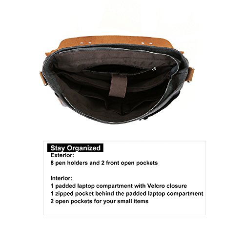 ECOSUSI Vintage Canvas Leder Aktentasche Umh  ngetasche Passt f  r Max 15 6  Laptop - Steckschnalle
