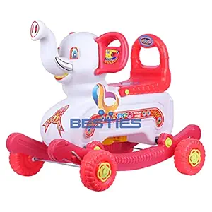 Besties Musical Baby 2 in 1 Appu Elephant King Rider n Rocker for Kids 1-5 Years Birthday Gift for Kids/Boys/Girls (Red & White)