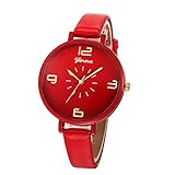 Damen Armbanduhren mit Lederband Analogue Quartz Uhr Blaue Glasgürteluhr Wasserdichte Mode Casual Business Kleid Sport Uhren mit Einfaches lederarmband Uhr für Frauen (rot)